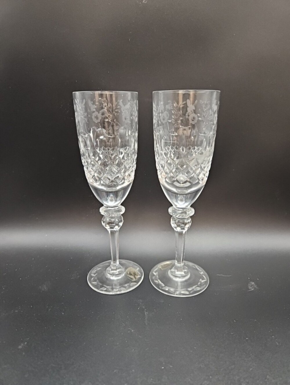 Rogaska Crystal Gallia Set Of 2 Tall Champagne Flutes Perfect Condition